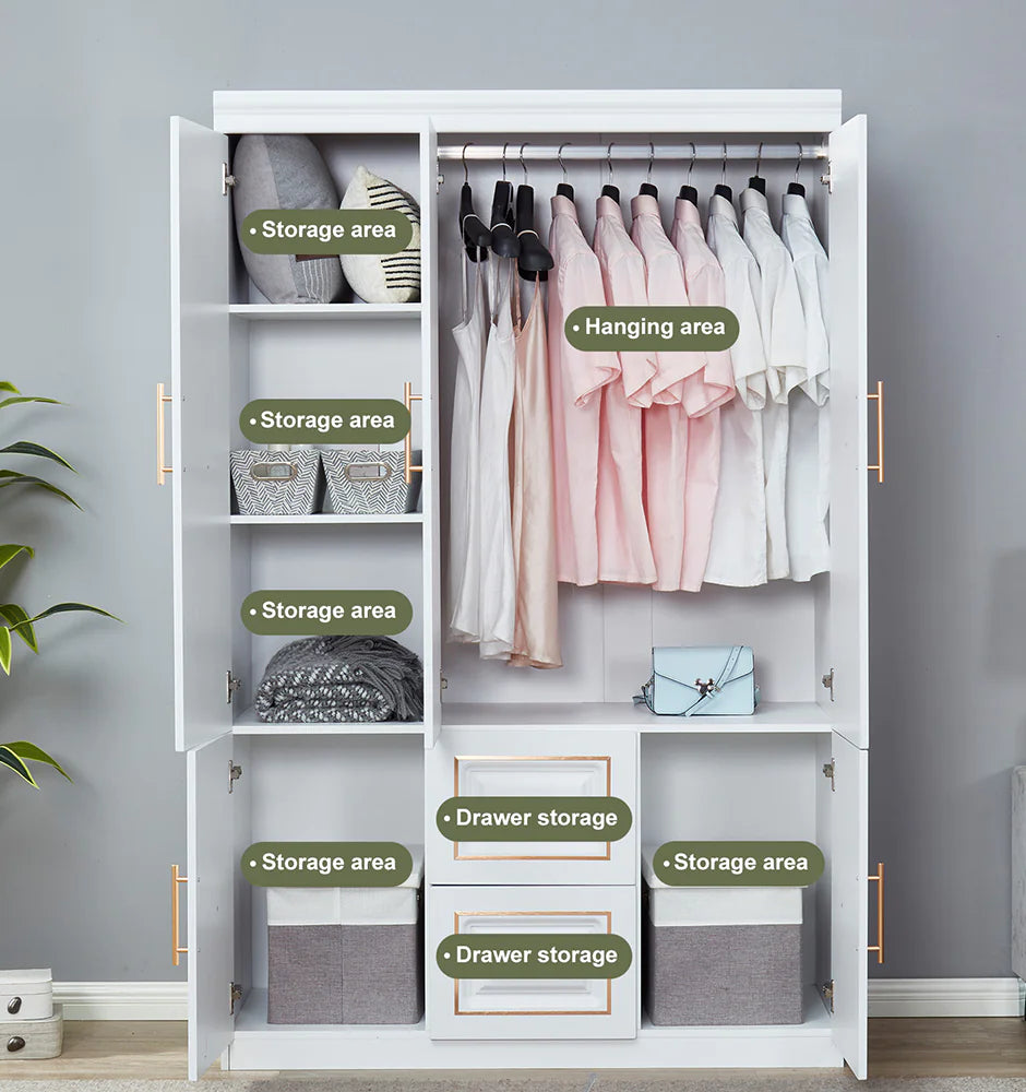 YG-5 Armoire Wardrobe 74" H 3 Doors 2 Drawers White Bedroom Wardrobe Armoire Closet Freestanding Clothes Storage Armoire Organizer with Hanging Rod Shelves Clothes Cabinet for Bathrooms Clothes Storage