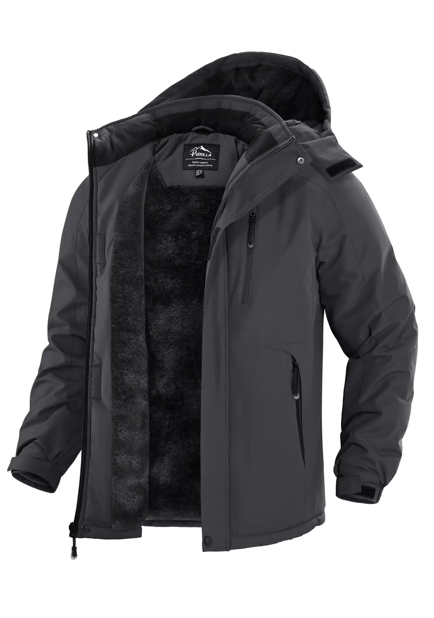 Pudolla Mens Winter Jackets with Removable Hood Winter Waterproof Jacket Ski Snow Jacket(Dark Grey XL)