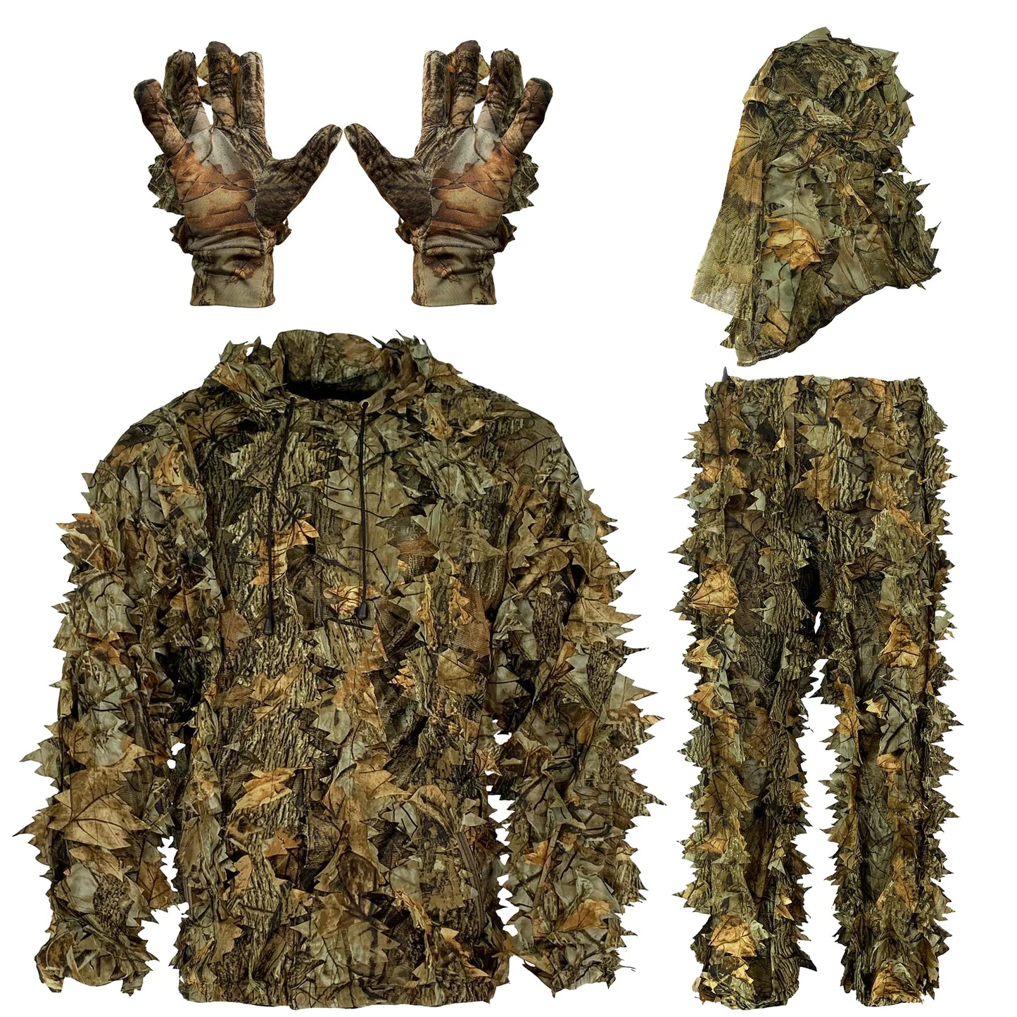 AYIN Ghillie Suit For Men Hunting Suits 3D Leaf Bush Gillie Suit Camo Turkey Hunting Hooded Gillies Camo Hunting Suits (SM/MD Autumn Brown)