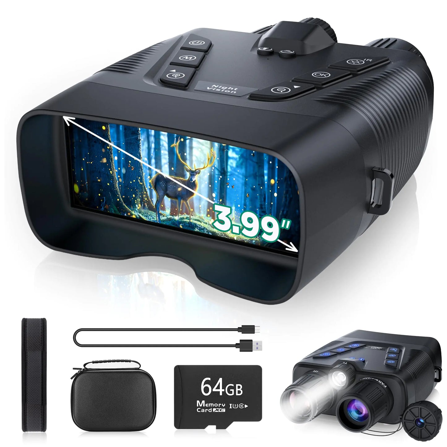 Night Vision Goggles 58MP Full-Color 4K Night Vision Binoculars with 10000mAh Fast Charging Battery 64GB Card 3.99" Screen and 1968FT Viewing Range for Camping Hunting & Security(Black)