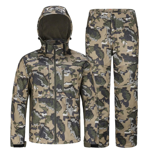 UIIHUNT Hunting Clothes for Men with Fleece Lining: Camo Hunting Suit Safety Strap Compatible Water Resistant Silent Hunting Jacket and Pants Hunting Gear for Warm Hunting