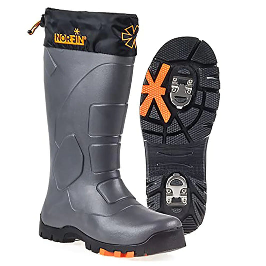 Norfin Klondike 2 - Winter Boots for Fishing Hunting and Hiking - Anti Slip - Retractable ice Cleats for Added Safety and Protection - Made of EVA Material - Removable Insole Grey 7