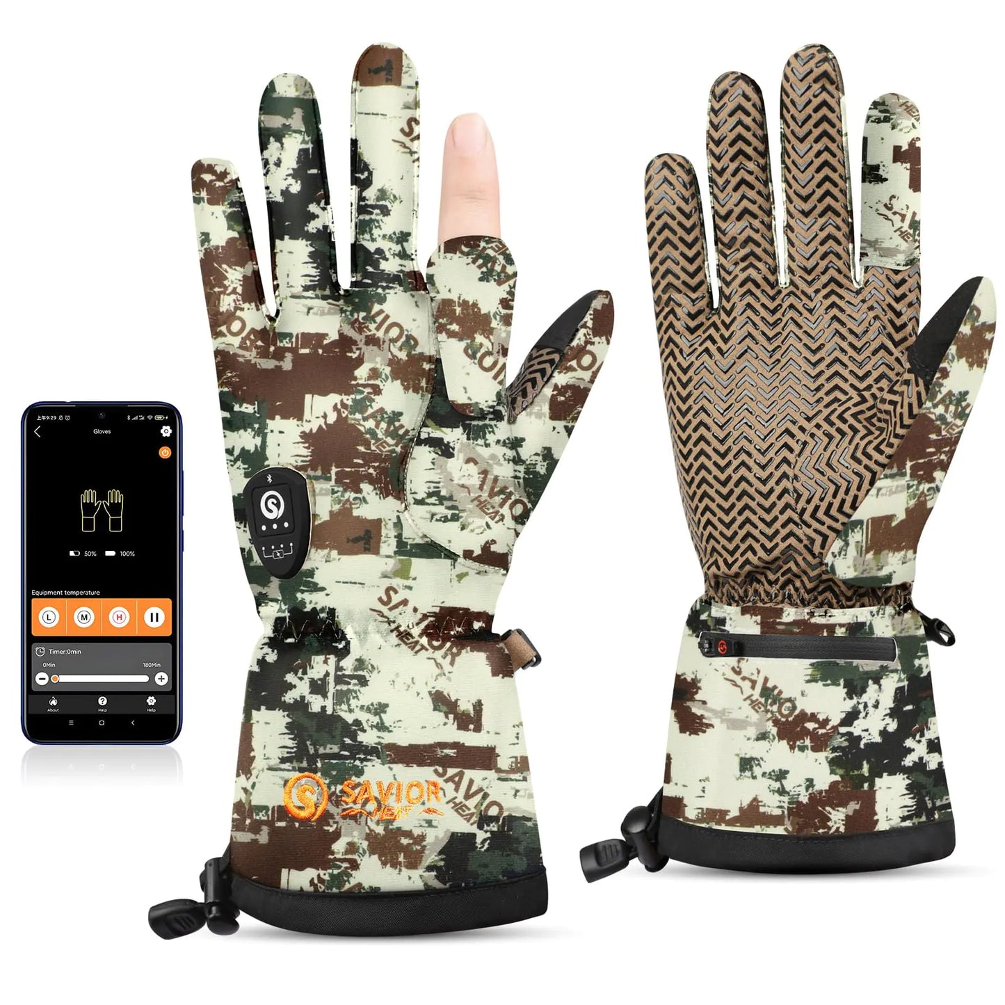 SAVIOR HEAT Heated Gloves for Hunting Camouflage Hunting Gloves for Men Women Touchscreen Hunting Heated Gloves for Hunting Fishing Shooting Cold Weather (Rock XL/2XL)
