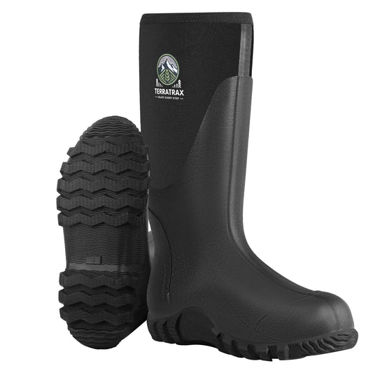 TerraTrax Black Rubber Boots for Men Muck Boots Waterproof Rain Boots 6mm Neoprene Rubber Work Boots Outdoor Wading Boots for Fishing Farming Hunting Gardening in All-Season Size 11