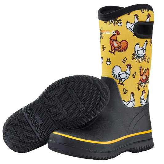 HISEA Women Mud Boots Mid Calf Neoprene Rubber Boots with Pull on Handle Insulated Barn Boots Womens Waterproof Rain Boots Garden Shoes Womens Rainboots for Farm Gardening Hiking Hunting Fishing