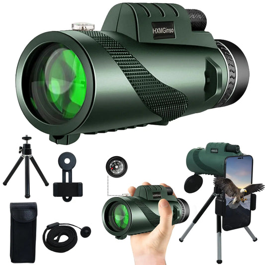 2024 New 80x100 Monocular Telescope Low Night Vision for Adults High Power HD Monocular with Smartphone Adapter & Tripod for Stargazing Hunting Wildlife Travel Camping Hiking Bird Watching