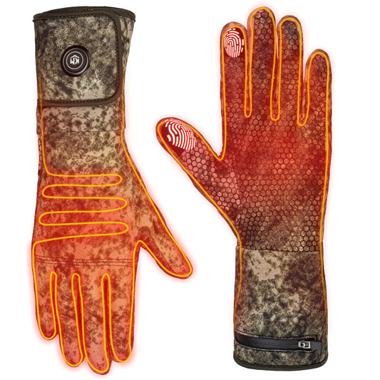 KEMIMOTO Heated Hunting Gloves Camo Flexible Bow Hunting Gloves for Men Women Rechargeable Warm Hunting Gloves 3 Heat Settings Max 140°F Heated Gloves for Hunting Duck Deer Fish 2 Battery Packs