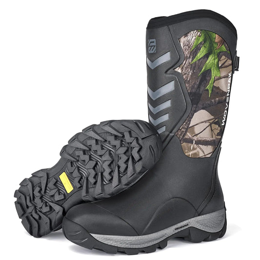 WOVENPAK Rubber Hunting Boots for Men Waterproof 6mm Neoprene Warm Work Boots for Men with Steel Shank Mens Mud Boots Snow Shoes Winter Anti Slip Outdoor Hunting Boots Size 6-13