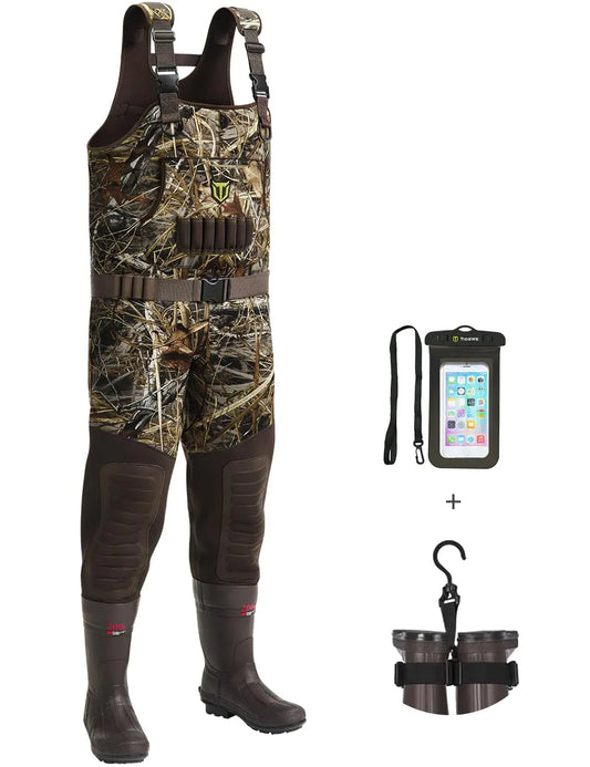 TIDEWE Hunting Waders with 200G Insulation Rubber Boots，Waterproof Cleated Neoprene Bootfoot Fishing Chest Waders (Size 10)