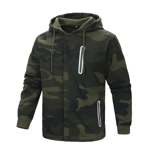 TOLOER Mens Full Zip Hooded Sports Sweatshirt Solid Color Lightweight Casual Fall Winter Jackets with Zipper Pockets Camo L