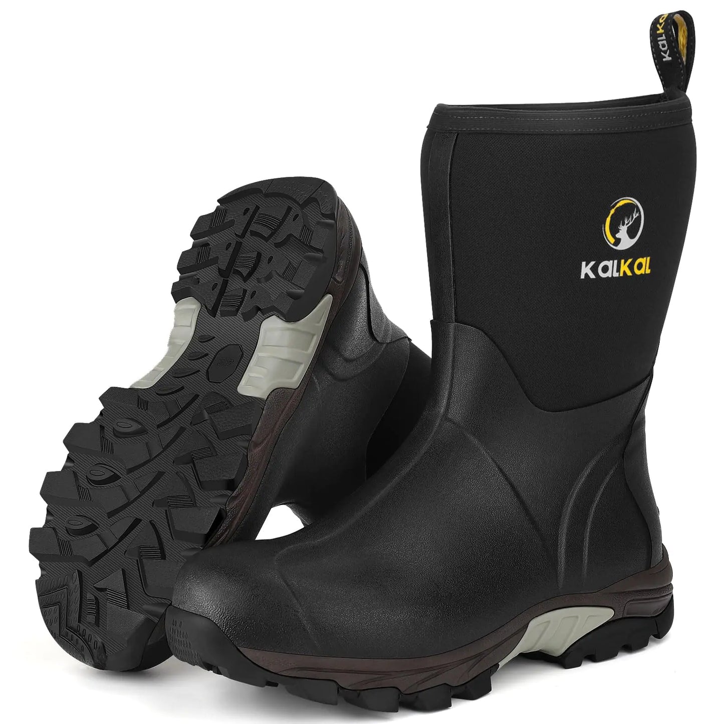 Kalkal Rubber Boots for Men Waterproof Mid Calf Mens Rain Boots 6mm Neoprene Insulated Mens Rubber Work Boots for Hunting Gardening Farming Fishing Mud Working Size 6-14