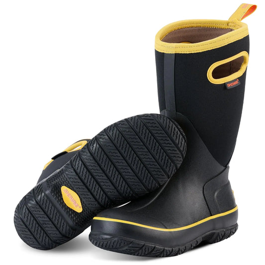 Showave Womens Rain Boots Mid Calf Waterproof Rubber Neoprene Boots with Easy Handles Mud Boots Outdoor Working Boots for Barn Garden Chore (Size 9Yellow)