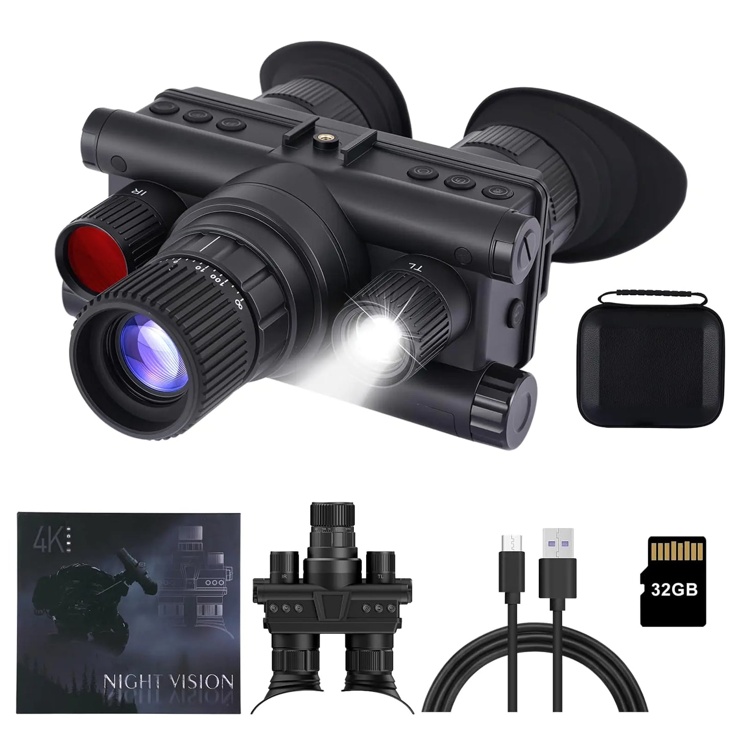 Adult 4K Night night vision goggles - Helmet-mounted night vision binoculars 8x magnification with compass function external flashlight strong infrared spotlight suitable for hunting surveillance
