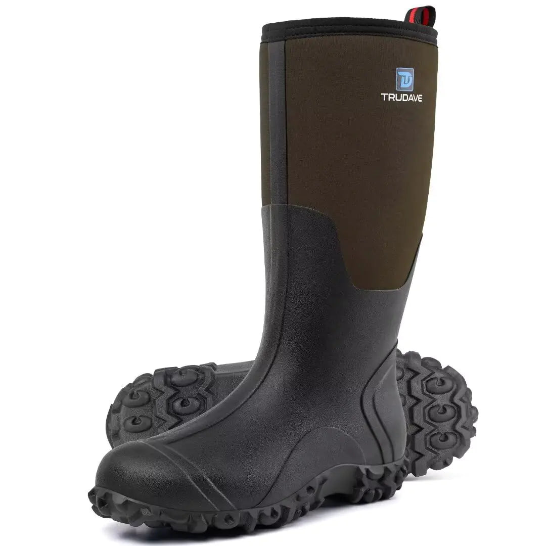 Trudave Rubber Boots for Men with Steel Shank Waterproof Insulated Reliable Rain Boots for Outdoor Work Hunting Warm Dry 5mm Neoprene Anti-slip All-Season Mud Boots Size 5-14