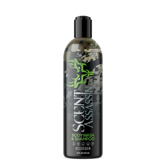 Scent Assassin Hunting Body Wash & Shampoo - Unscented 16 fl oz - Hunting Soap and Shampoo - Scentless Shampoo Hunting - Scent Free Soap Hunting - Scent Away for Hunting and Camping
