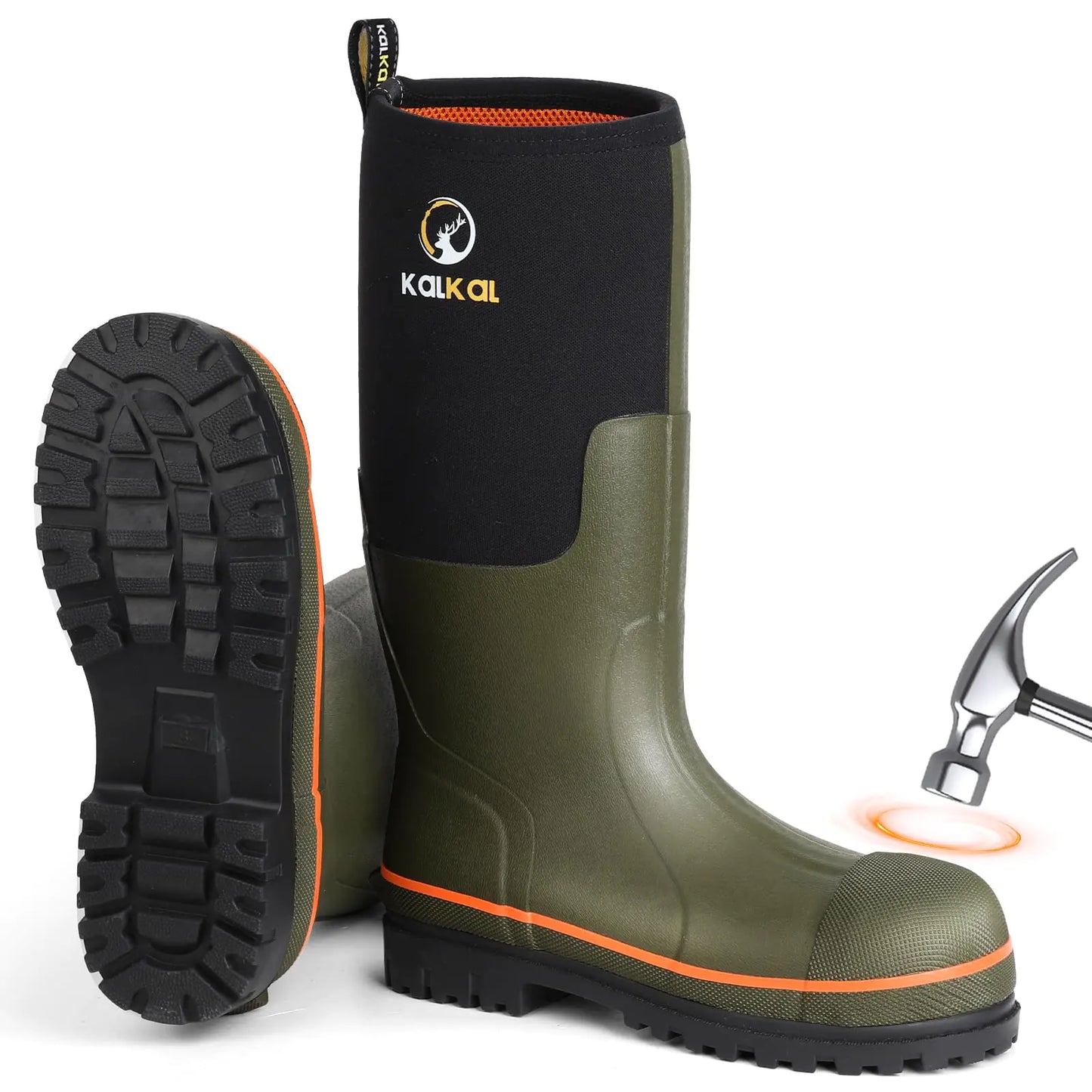 Kalkal Tall Steel Toe Mens Rubber Work Boots Waterproof Rubber Steel Toe Boots For Men With Steel Shank Anti-Smash Puncture-Proof Safey Hunting Boots for Manufacturing Construction Size 6-14
