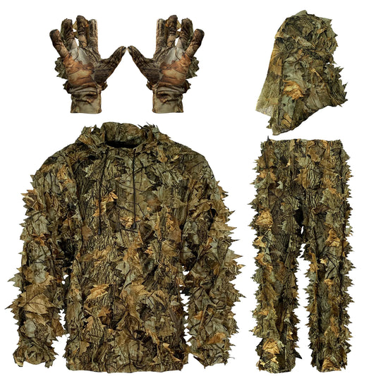 AYIN Ghillie Suit For Men Hunting Suits 3D Leaf Bush Gillie Suit Camo Turkey Hunting Hooded Gillies Camo Hunting Suits (SM/MD Autumn Brown)