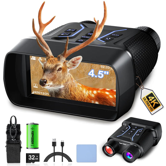 Night Vision Goggles 4K Night Vision Binoculars 4.5" Screen 4000mAh Rechargeable Thermal Nightvision Infrared Binoculars Night and Day 8X Digital Zoom 32GB TF Card for Adult Hunting & Security