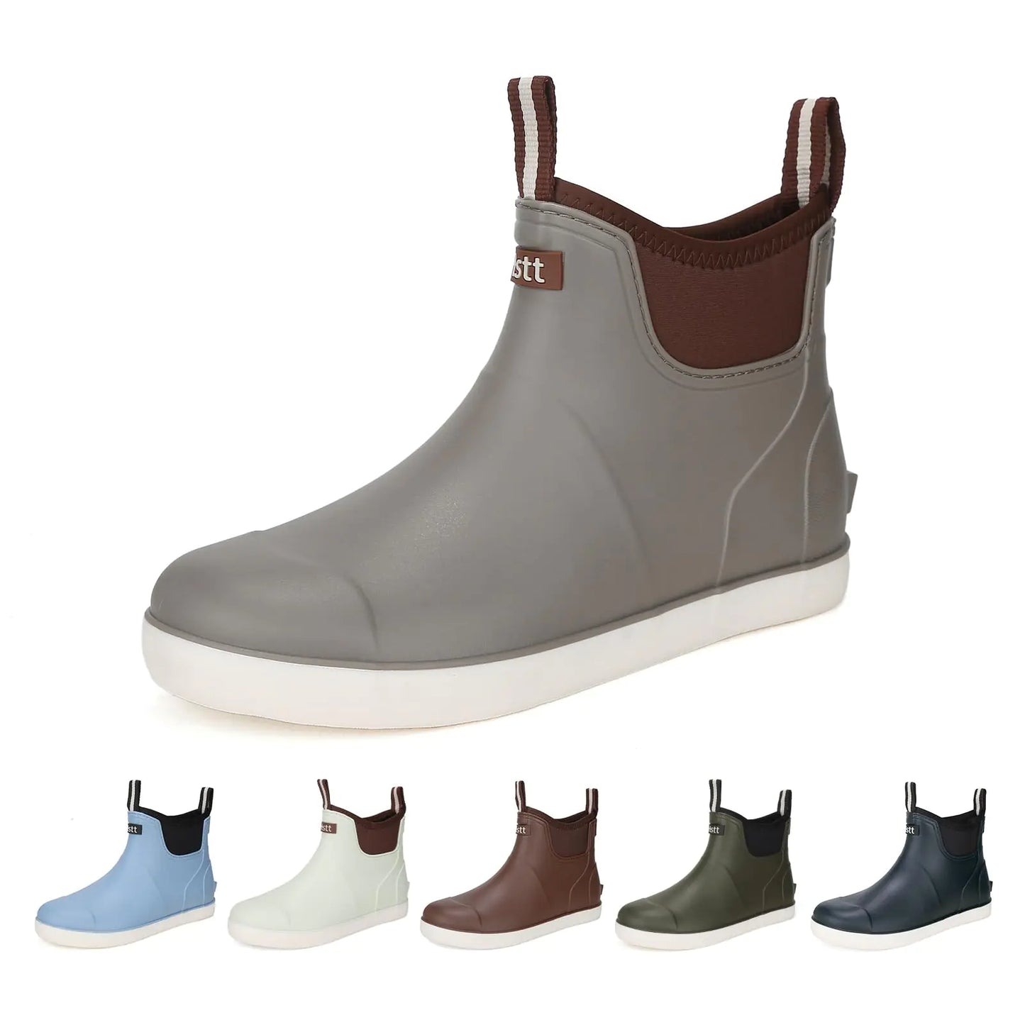 Men’s Deck Boots Deck Shoes Waterproof Rain Boots Saltwater Fishing Ankle Boots Non-Slip Rubber Garden Muck Boots for Gardening Boating Camping Sailing Fishing