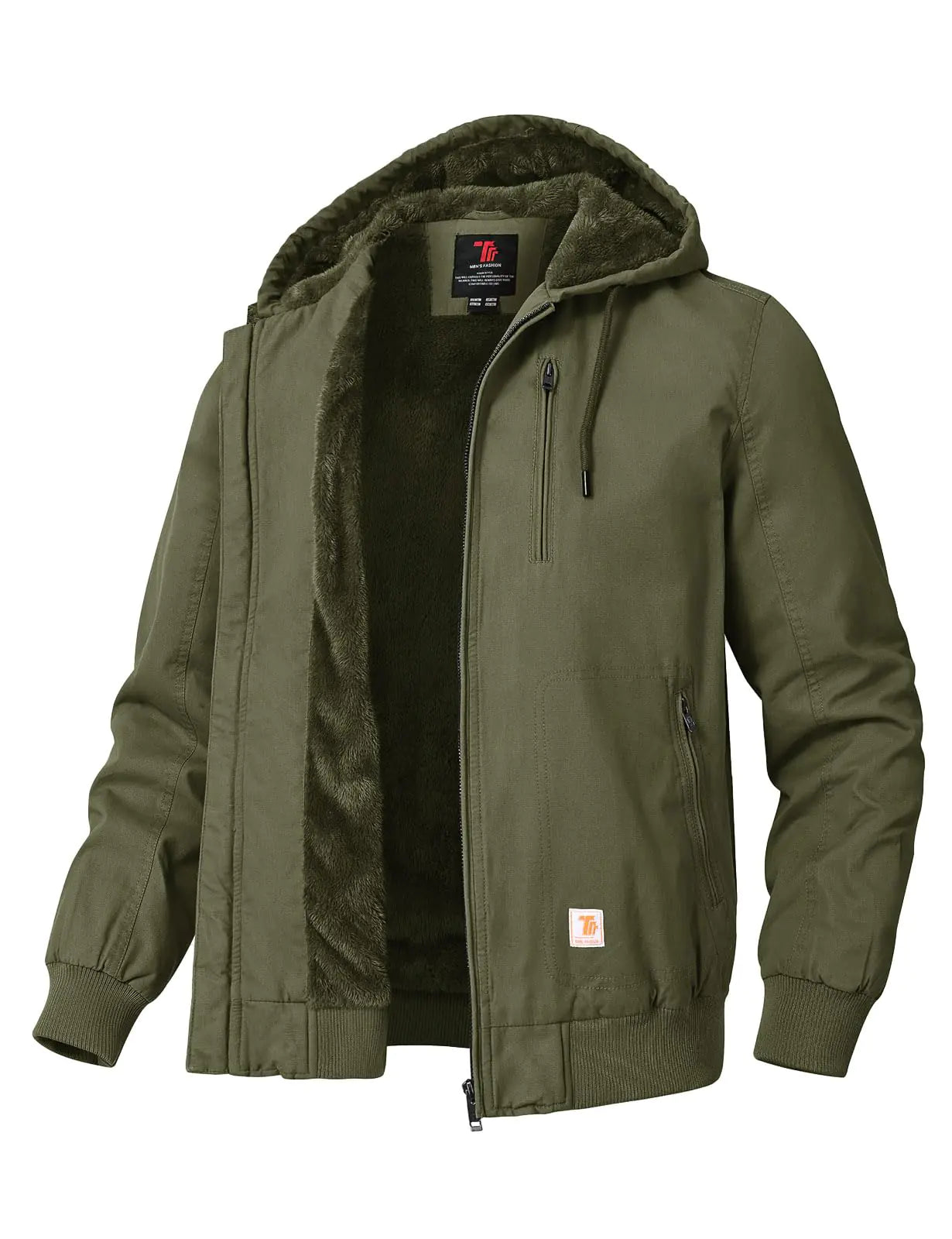 TBMPOY Mens Winter Jackets Hooded Work Cotton FLeece Lined Duck Coats Flannel Active Workwear Coat Army Green XXL
