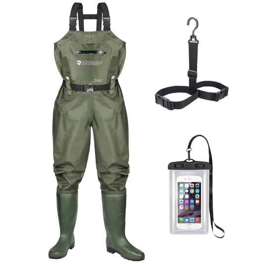 Probite Fishing Chest Waders for Men Women with Boots Waterproof 2-ply Nylon PVC Lightweight Waders for Hunting(M7/W9Green)