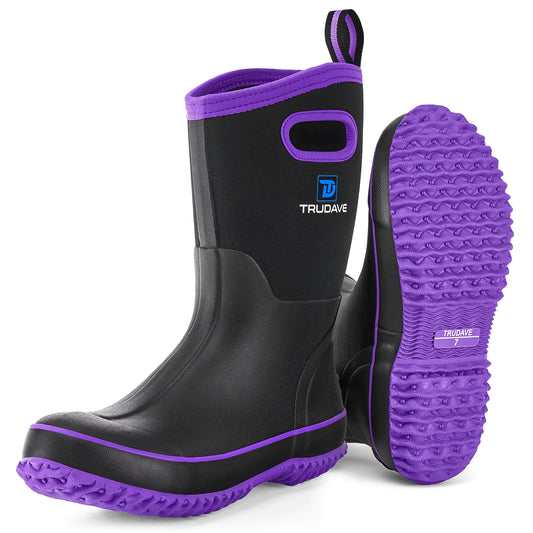 Trudave Rubber Boots for Women Mid Calf Rain Boots Womens Waterproof Boots Neoprene Insulated Work Boots Outdoor Mud Boots for Hunting Farming Gardening Fishing Purple Size 9